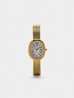 Reloj Ovalado Con Malla Metálica De Acero Inoxidable dorado