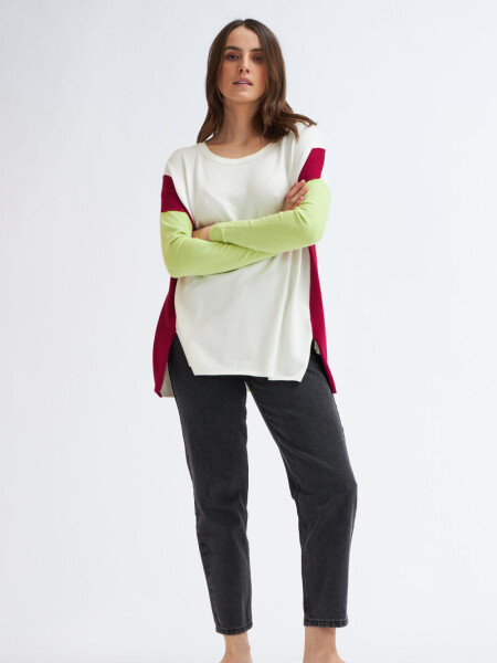 Sweater de punto combinado Verde - Fuccia - Crudo