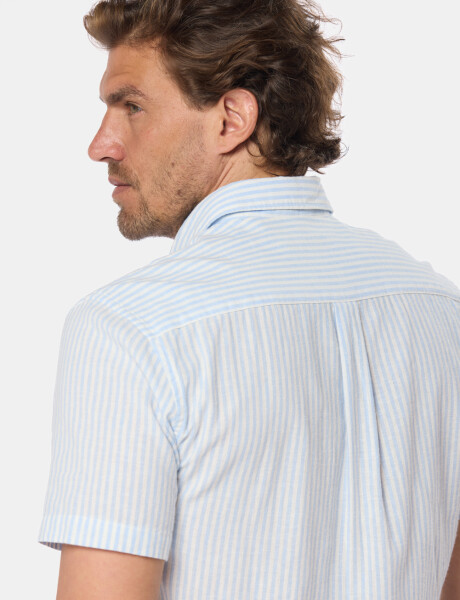 CAMISA DE LINO RAYADA Azul