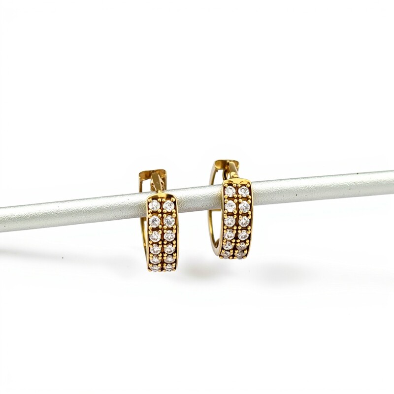 Caravanas aros doble fila de zirconia y oro- Oro bajo - Zirconia- CA8158 conpiedra