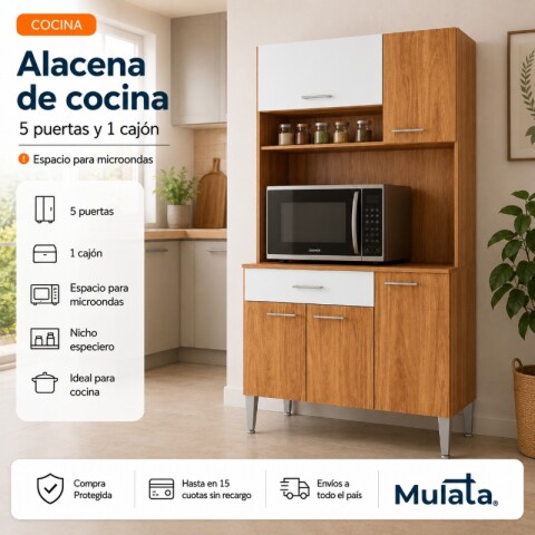Alacena De Cocina 5 Puertas 1 Cajón Con Espacio Para Microondas Y Especiero 168x90cm Alacena De Cocina 5 Puertas 1 Cajón Con Espacio Para Microondas Y Especiero 168x90cm