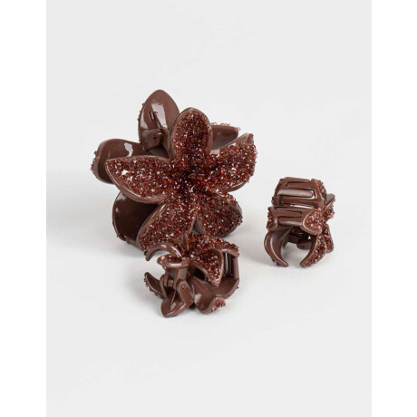Set De Broches Flor Hawaiana Marron Chocolate