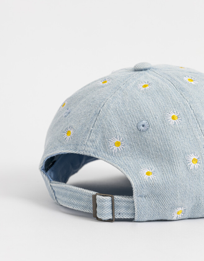 Caps Denim Gorra Bordada Margaritas - Azul Celeste