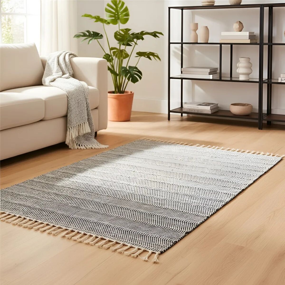 Alfombra 122x178cm - AZUL Y NATURAL 