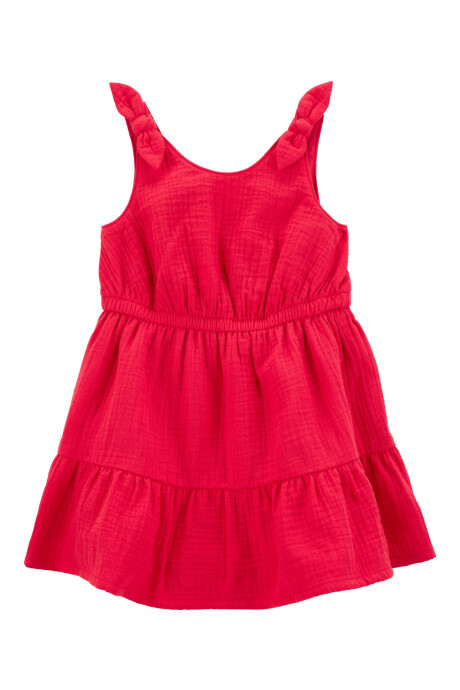 Vestido de algodón, con lazos, rojo Sin color