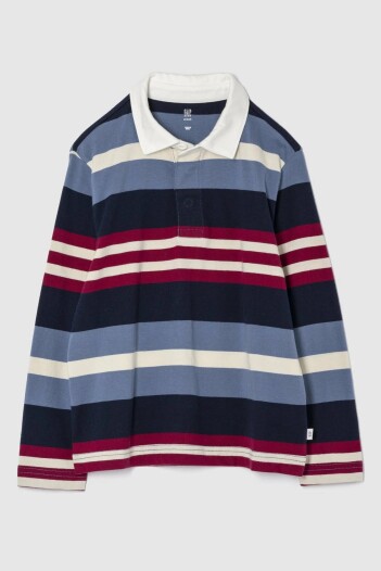 Remera Polo Manga Larga Niño Navy Burgundy Stripe