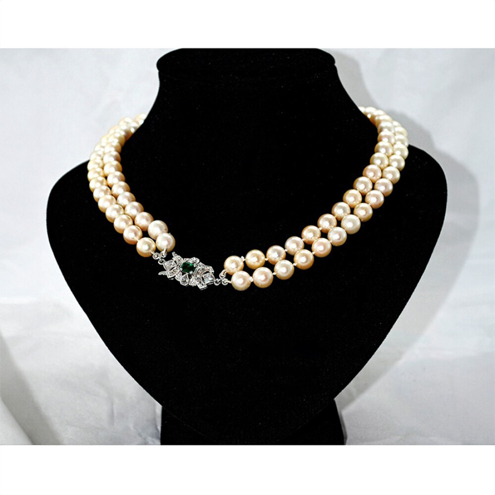 Collar De Perlas 2 Vueltas Broche Brillantes, Diamantes Y Esmeralda Collar De Perlas 2 Vueltas Broche Brillantes, Diamantes Y Esmeralda