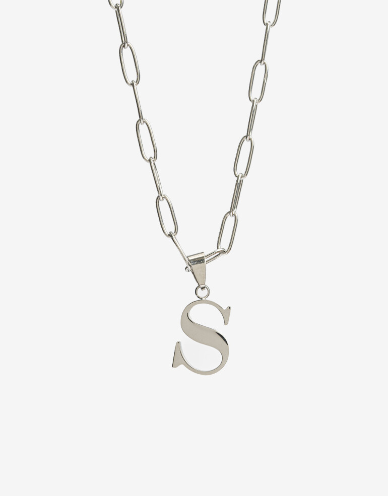 Cadena Corta con Dije Letras Collar De Acero Con Inicial S - Plateado