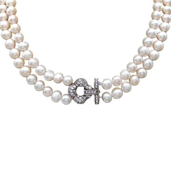 Cadena elegante Doble Perlas-Plata 925-Perlas y Zirconias-CD3437 Conperla