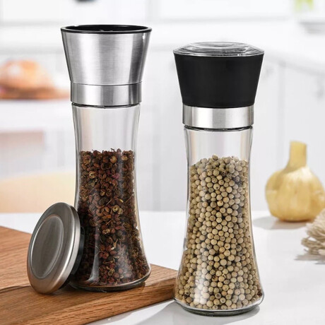 Molinillo Pimienta y Sal Ajustable 200ml Vidrio y Acero Inox Transparente
