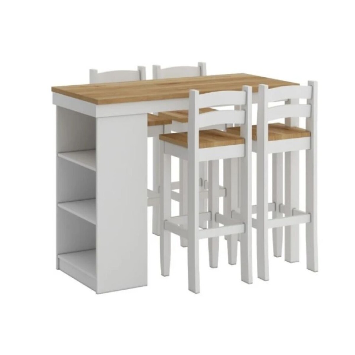Desayunador Cocina Comedor 4 Bancos Madera Blanco 