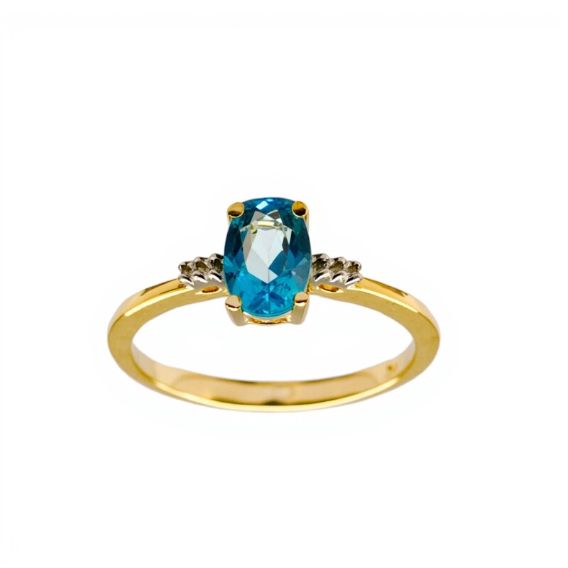 Anillo Halo-Oro Bajo-Piedra Agua marina y Zirconia-AN8159 conpiedra