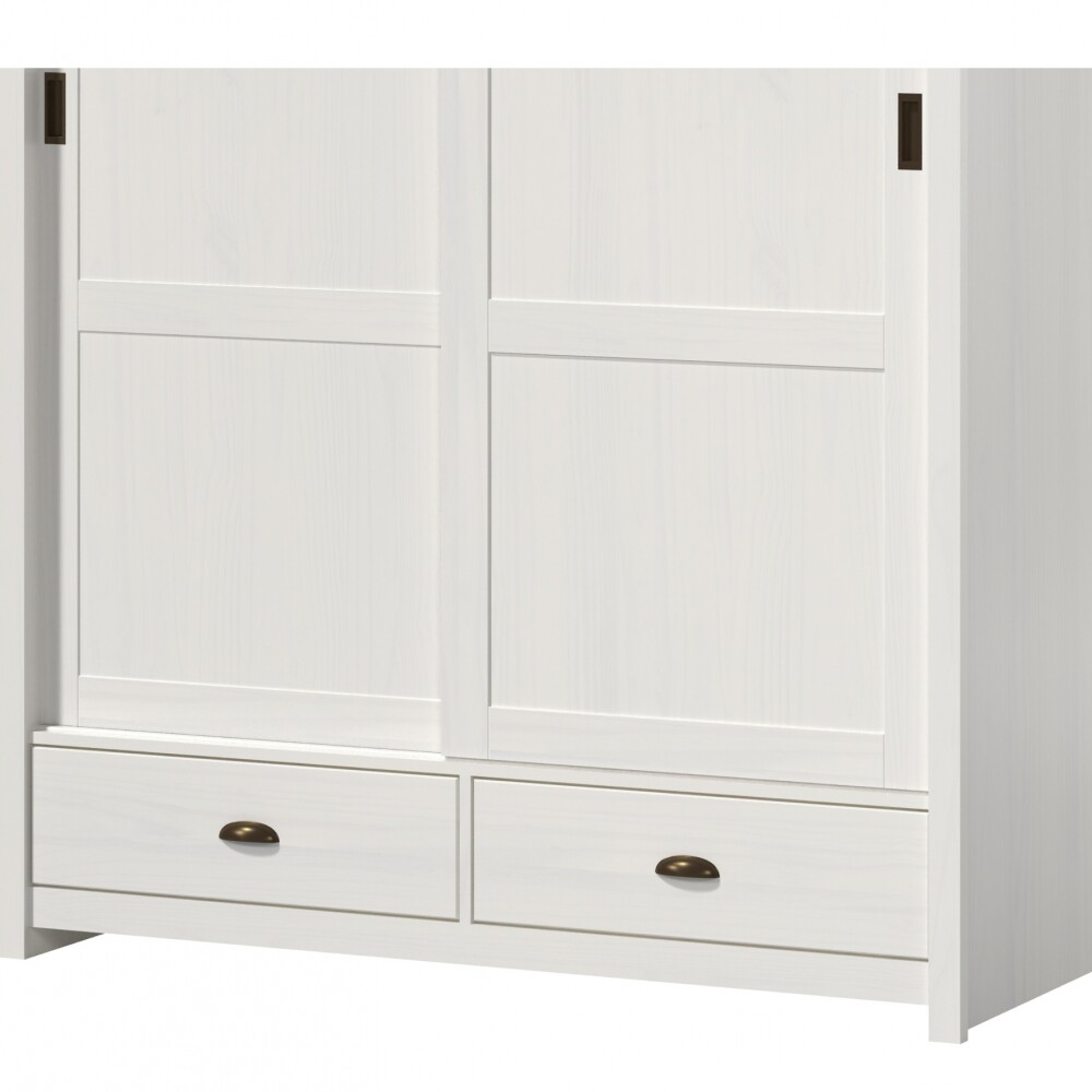 Ropero 2 puertas corredizas 2 cajones - Madera maciza Blanco