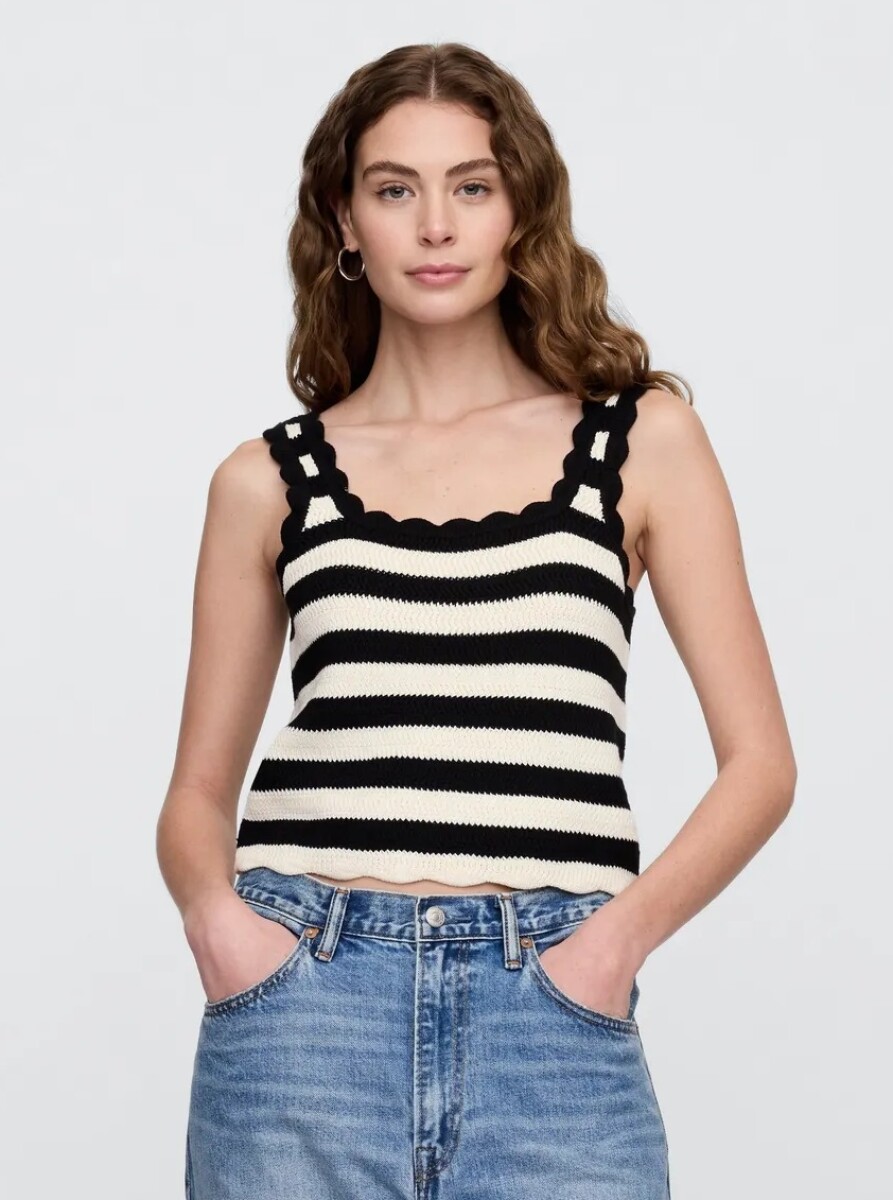 Musculosa Crochet Mujer - Black White Stripe 