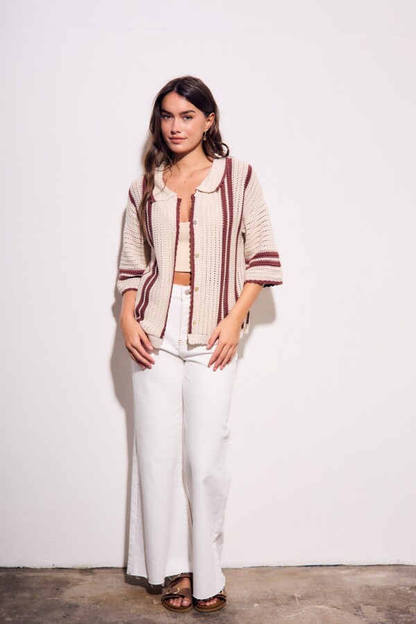 Camisa Crochet Rayada Nácar