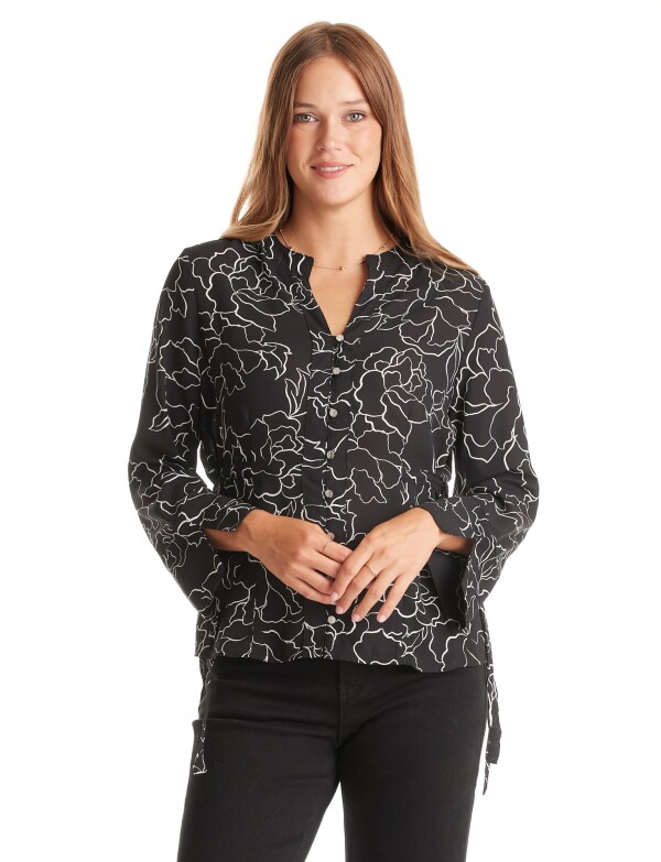 Blusa Botones Flores NEGRO/BLANCO