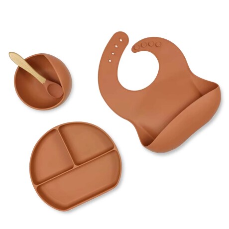 Set de Comida Bebé con Babero Plato Bowl Cuchara en Silicona Gris
