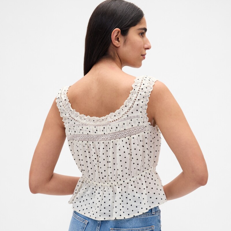 SL LACE TIE FEMME TOP BLACK DOTS