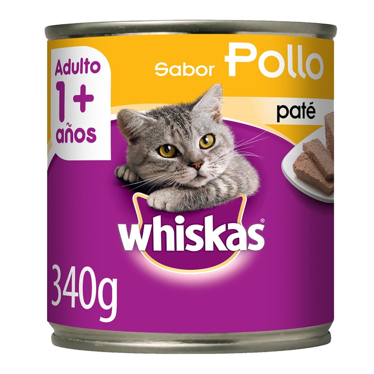 WHISKAS PATE LATA ALIMENTO HUMEDO - POLLO 340 GRAMOS 