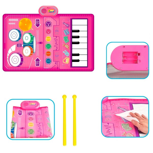 Alfombra Musical Infantil 2 en 1 Piano y Batería 80 x 55 cm Rosa