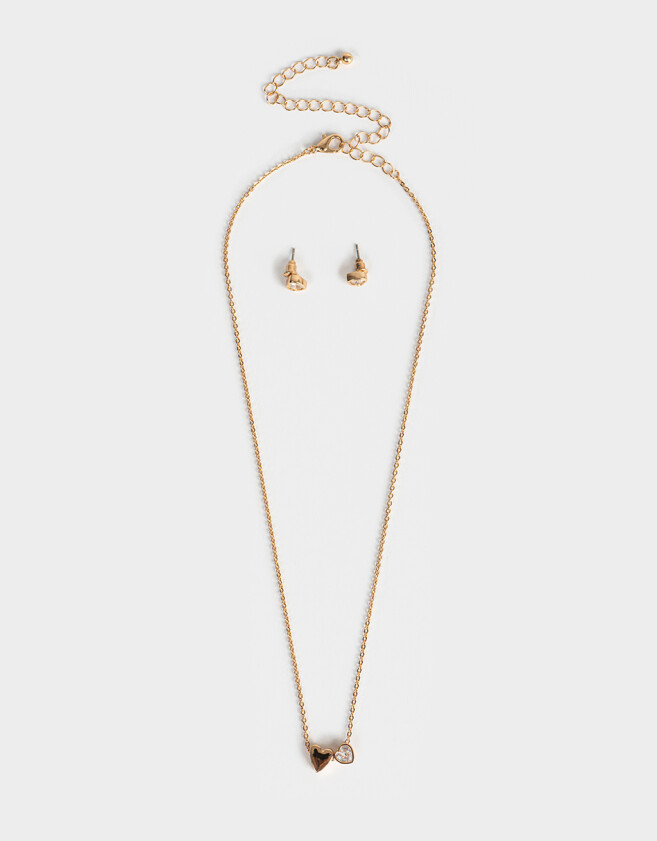 Bijouterie Set Set De Aros Y Cadena Bañado En Oro - Dorado