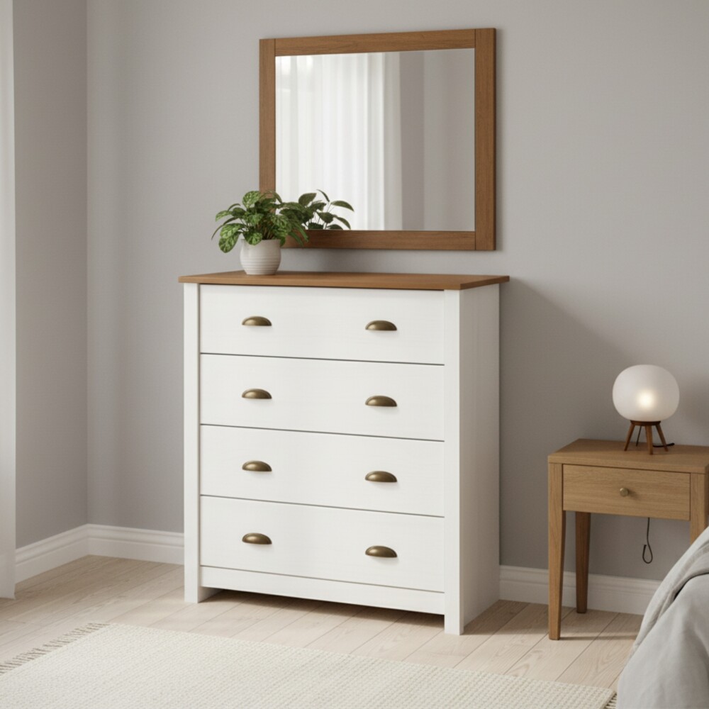 Cómoda 4 cajones - Madera maciza - Linea Colonial Blanco