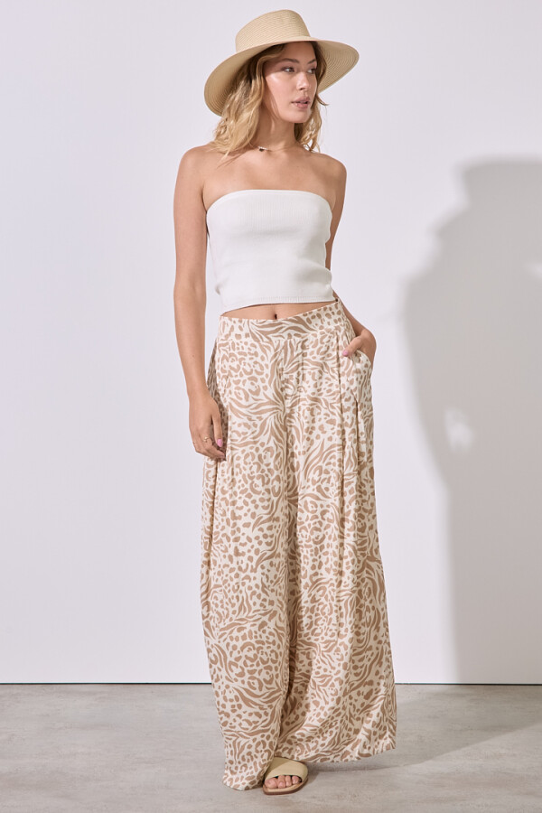 Pantalon Wide Leg Print BEIGE/MULTI