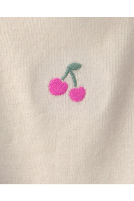 Set tres piezas, pantalón y saco de jersey arrugado, más body de algodón, rosado y crema, diseño cerezas Sin color