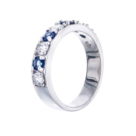 Anillo de Plata Rodinada , zafiro y circonias Anillo de Plata Rodinada , zafiro y circonias
