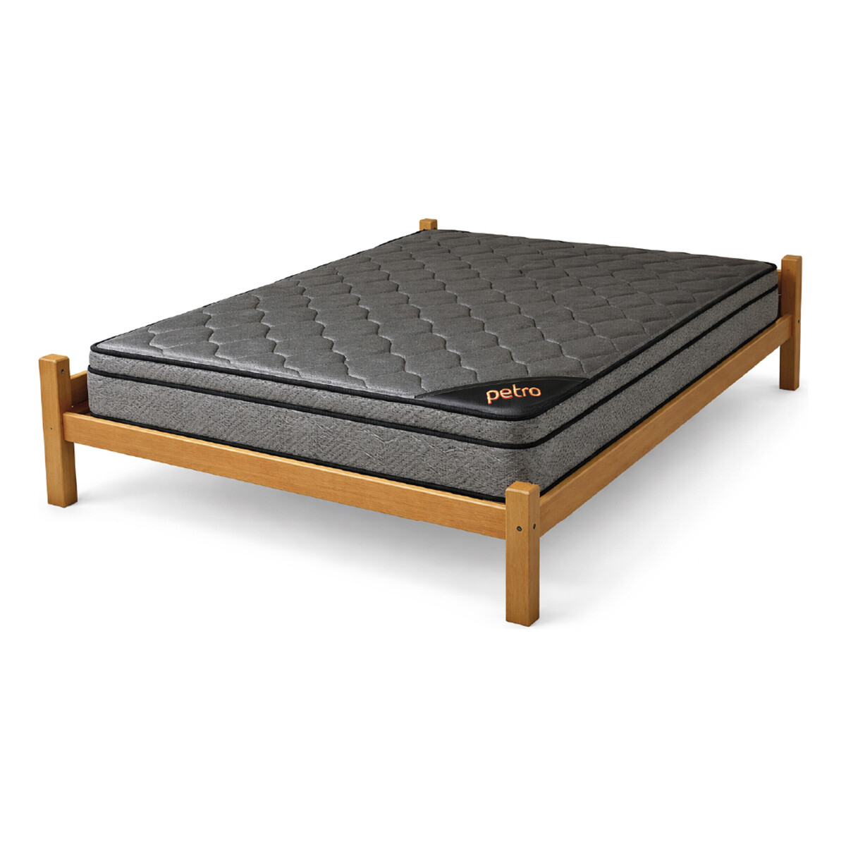 Cama 2 Plazas Turca Pino Lustre Cera Con Colchón Titanio 