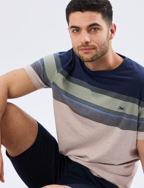 REMERA RAYADA DE ALGODÓN Beige