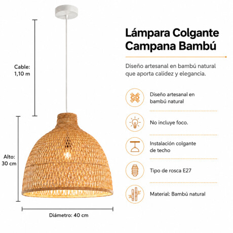 Pack x2 Lámparas Colgantes Campana Bambú Natural E27 Natural