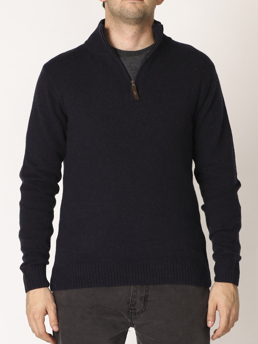 Sweater C/ Coderas Medio Cierre Harrington Label - Azul Oscuro 