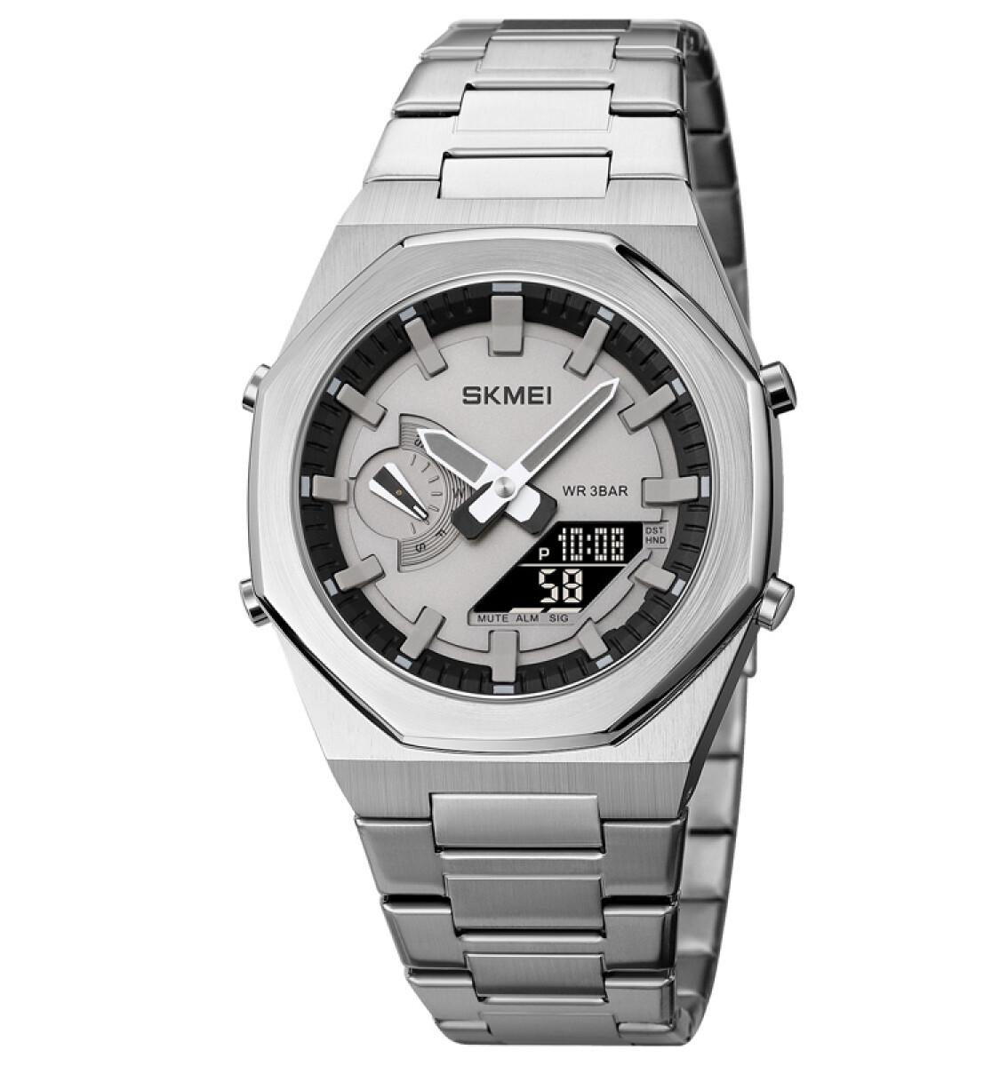 Reloj Skmei 1816sibk Híbrido Hombre Plateado Con Esfera Negra 