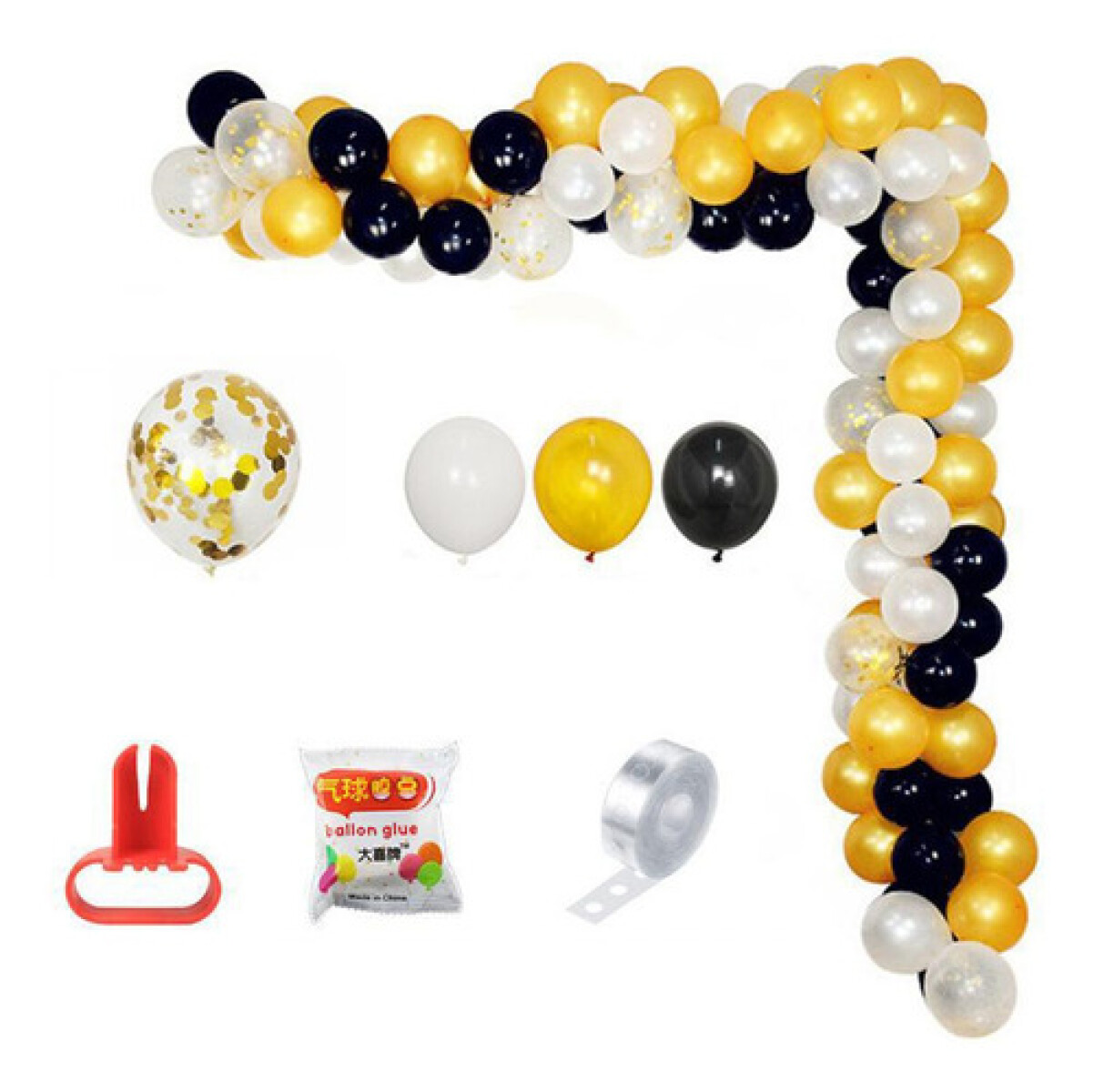 Medio Arco de globos Pastel - Negro y Dorado 