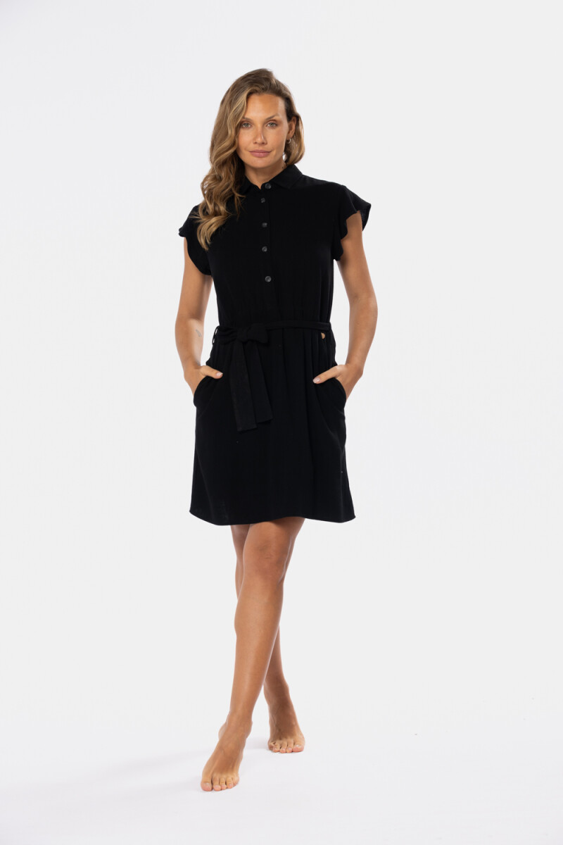 VESTIDO DE LINO LISO - Negro 