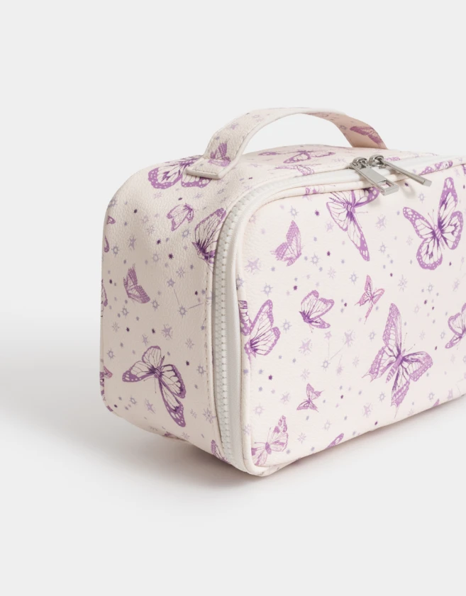 Porta Cosméticos Estampados Porta Cosméticos Cuerina Mariposas - Blanco Crudo