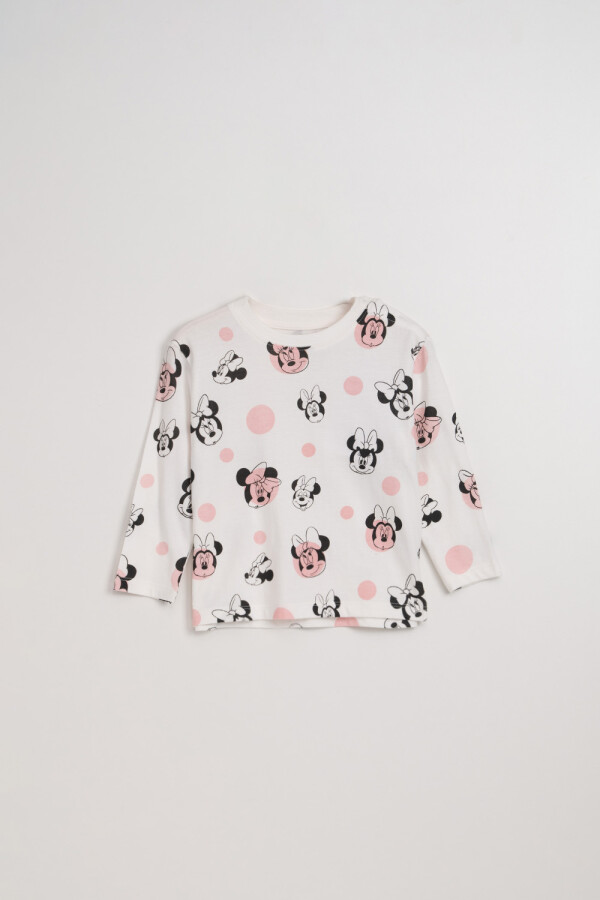 Remera Manga Larga Estampa Minnie Blanco