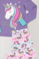 Pijama de niña de algodón unicornio multicolor Lila