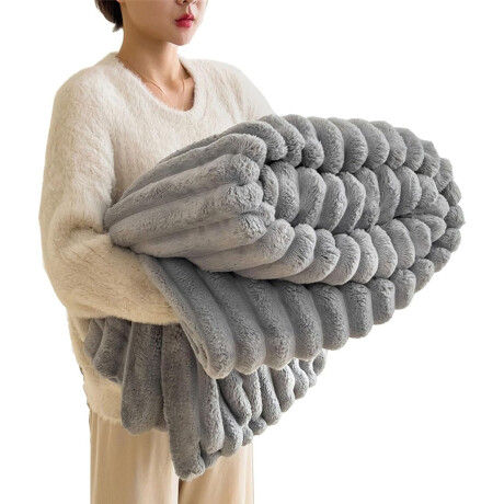 Manta Frazada Polar Plaza y Media Acanalada Suave Cama Sofá Gris Claro
