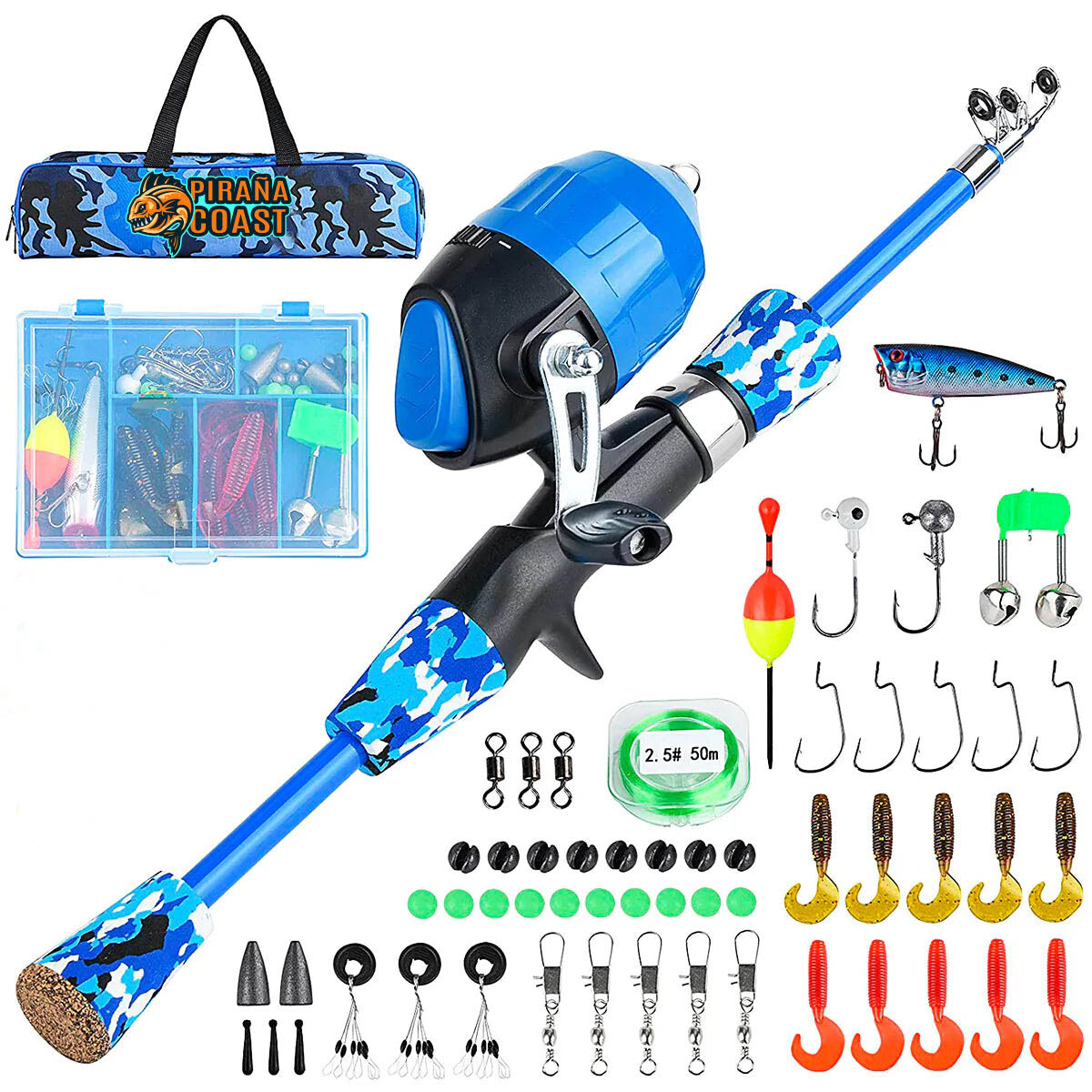 Set Caña De Pesca Piraña Coast Infantil 1.20mts + Reel + Acces. - Cpg008001 
