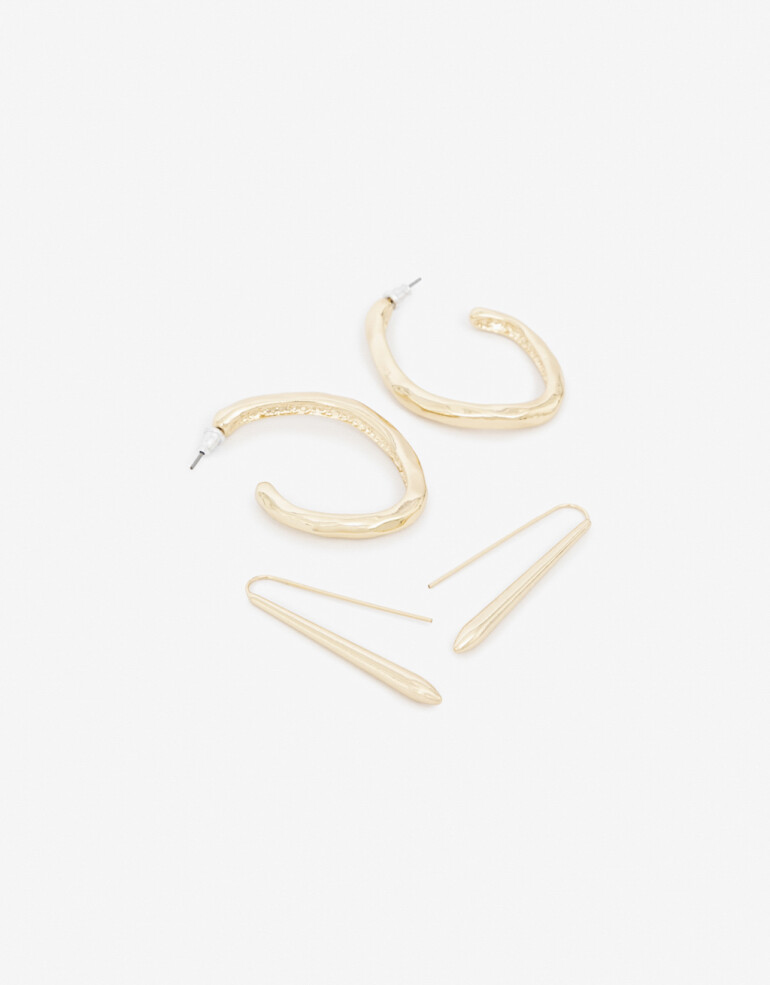 Aros Sets Metal Set De Aros Largos Y Argollas - Dorado