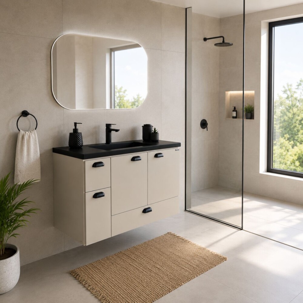 Mueble de baño suspendido Nuevo Orquídea 80cm Nude Bacha negra Mueble De Baño Suspendido Nuevo Orquídea 80cm Nude Bacha Negra