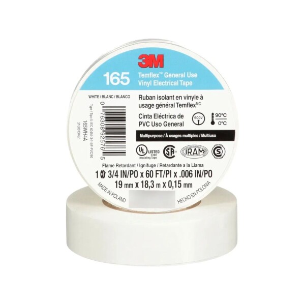 CINTA ELECTRICA 3M TEMFLEX 165 BLANCA 19MM X 18M Cinta Electrica 3m Temflex 165 Blanca 19mm X 18m