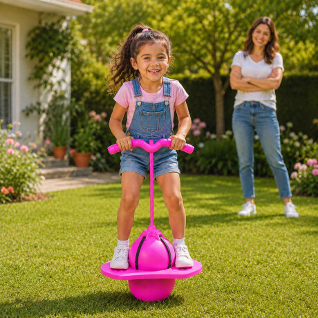 Pelota Pogo Saltarín Infantil Con Asas Base Inflador Rosa