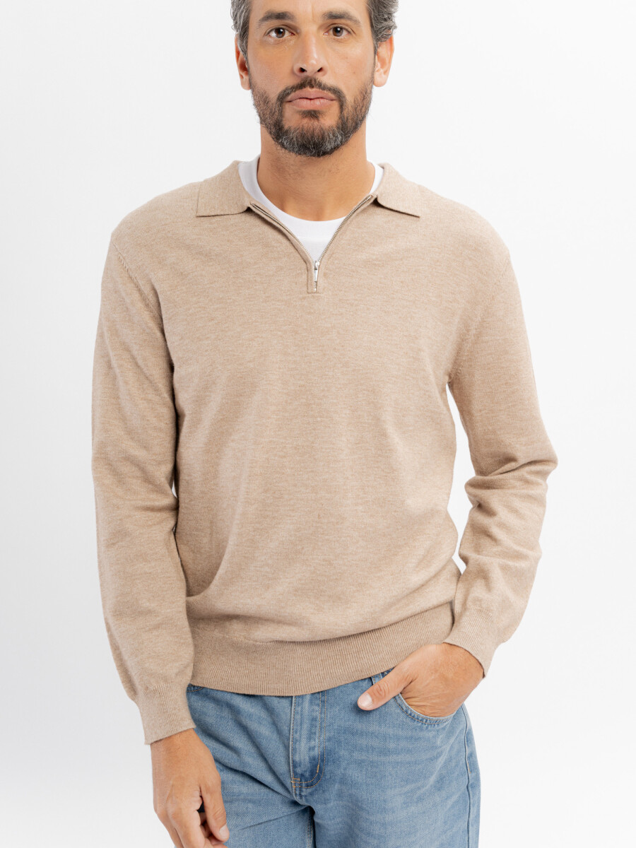 Buzo tejido cuello polo Theo - beige 