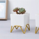 MACETA CERAMICA C/BASE 6x6x9CM BLANCO/DORADO MACETA CERAMICA C/BASE 6x6x9CM BLANCO/DORADO
