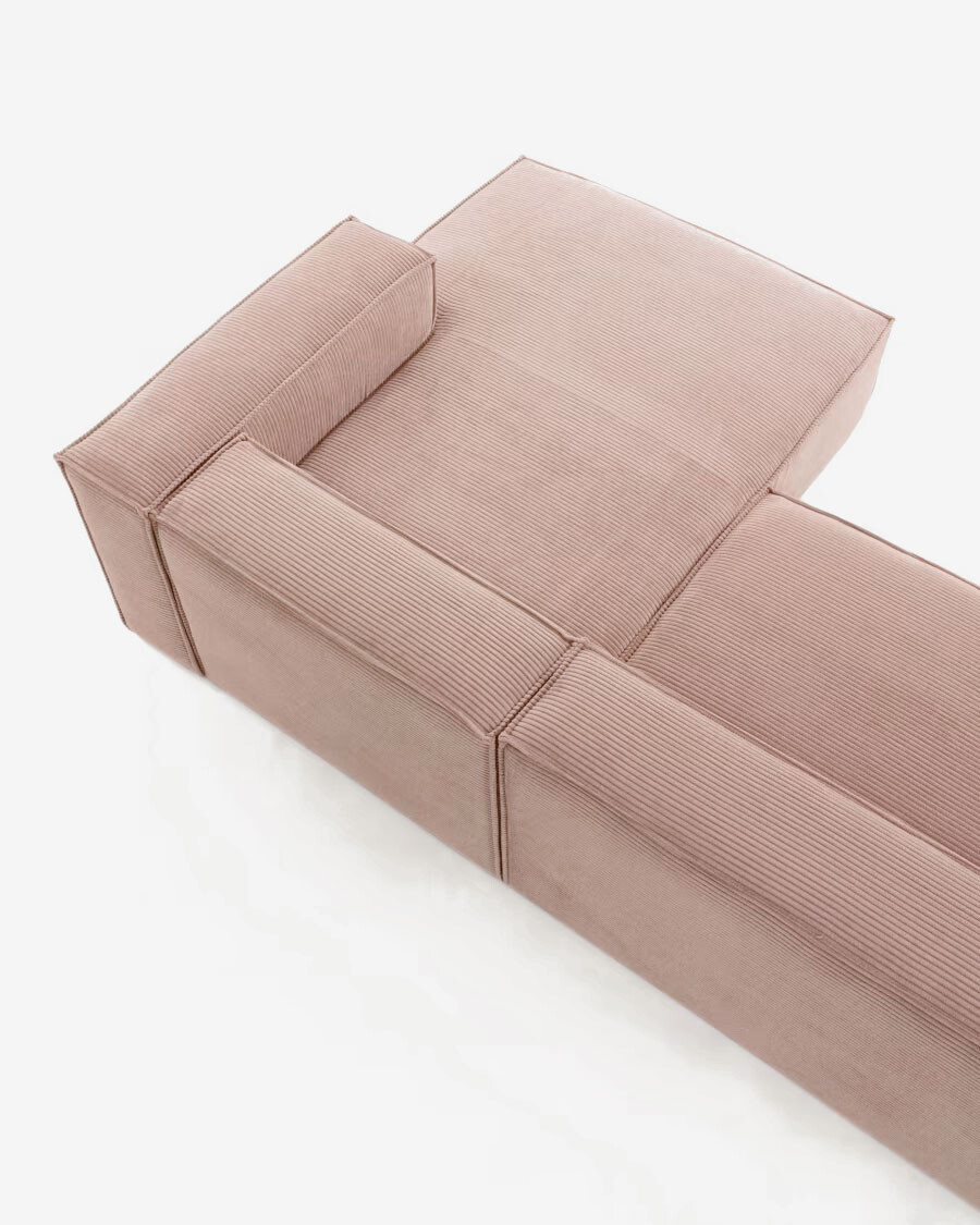 Sofá Blok 3 plazas chaise longue derecho pana gruesa rosa 300 cm
