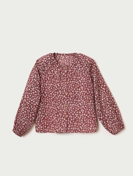 BLUSA INFANTIL ESTAMPADA CON BOTONES BORDEAUX
