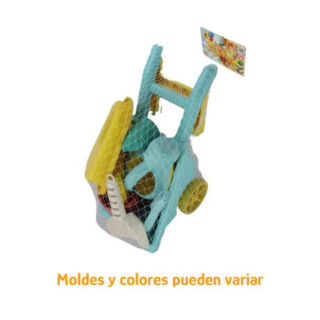 Set Juego Playa Infantil Carretilla Moldes Rastrillo 10pzas Celeste